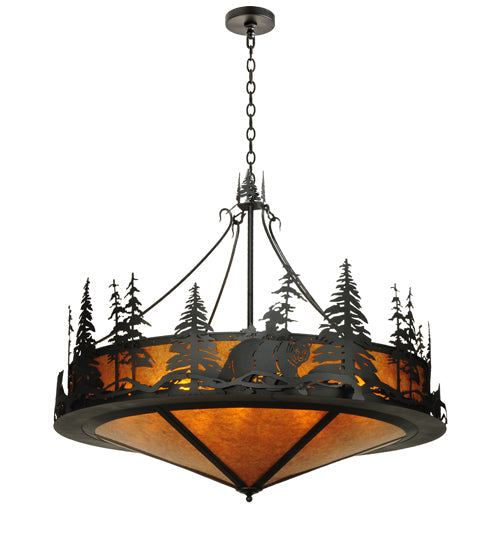 Meyda Lighting Bear at Dusk 58" 12-Light Textured Black Inverted Pendant Light With Amber Mica Shade Glass