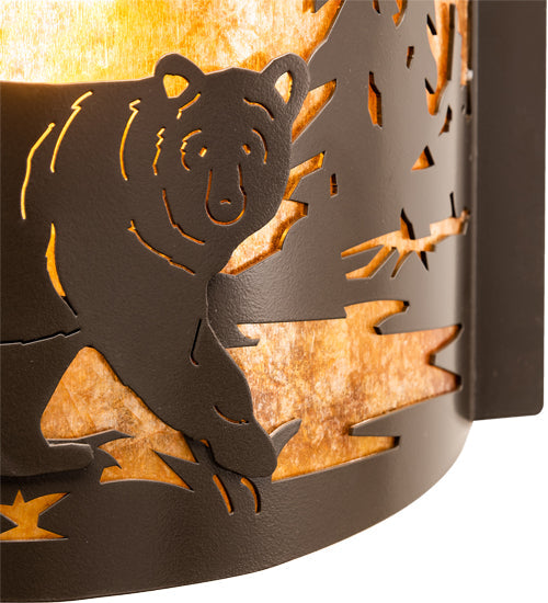 Meyda Lighting Bear at Lake 12" Timeless Bronze Right Wall Sconce With Amber Mica Shade Glass