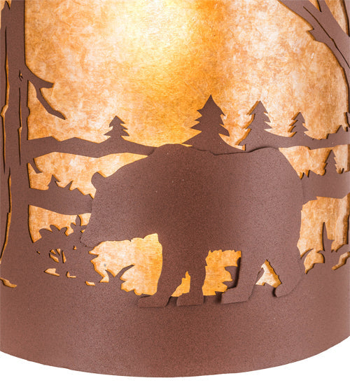 Meyda Lighting Bear at Lake 16" 2-Light Rust Wall Sconce With Amber Mica Shade Glass