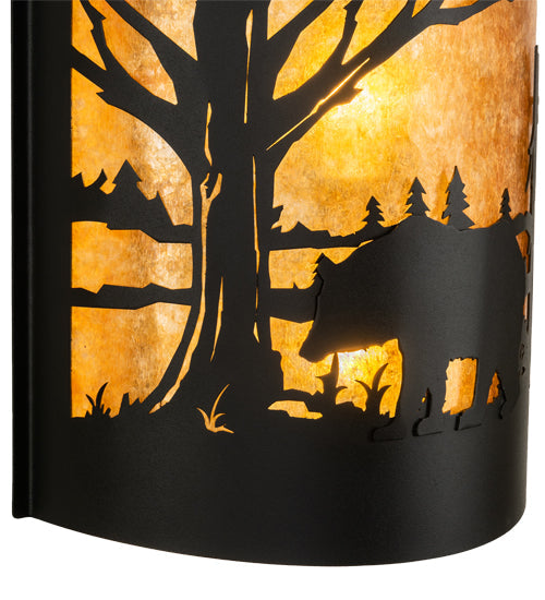 Meyda Lighting Bear at Lake 16" 2-Light Textured Black Wall Sconce With Amber Mica Shade Glass