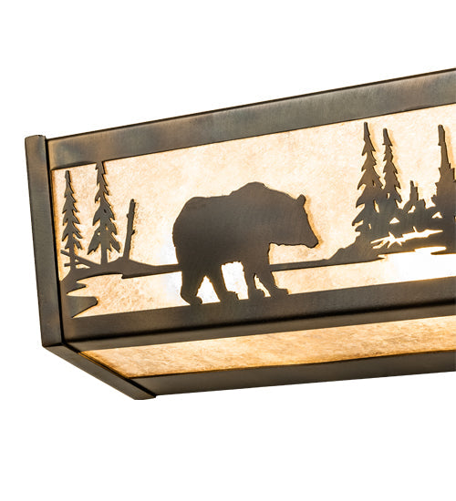 Meyda Lighting Bear at Lake 24" 4-Light Light Burnished Antique Copper Vanity Light With Silver Mica Shade Glass