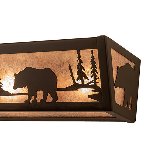 Meyda Lighting Bear at Lake 24" 4-Light Oil Rubbed Bronze Vanity Light With Silver Mica Shade Glass