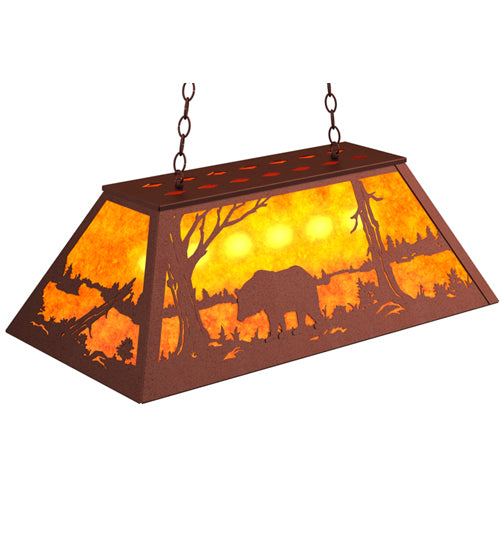 Meyda Lighting Bear at Lake 33" 6-Light Rust Island Pendant Light With Amber Mica Shade Glass
