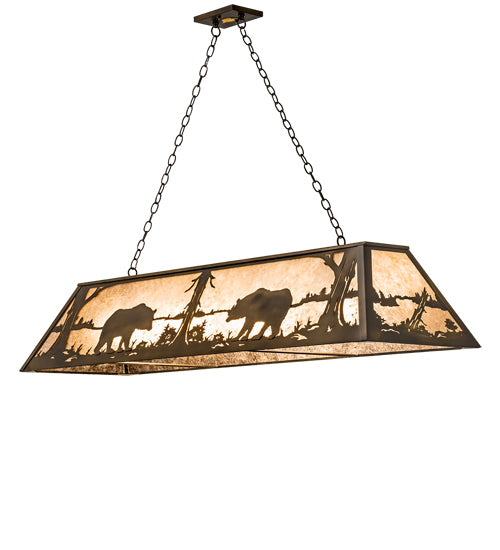 Meyda Lighting Bear at Lake 60" 9-Light Antique Copper Island Pendant Light With Silver Mica Shade Glass