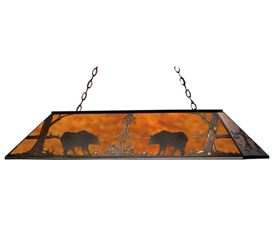 Meyda Lighting Bear at Lake 72" 11-Light Black Island Pendant Light With Amber Mica Shade Glass