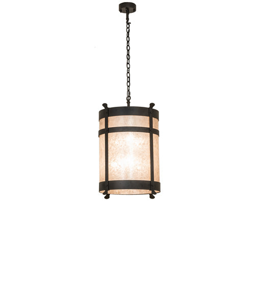 Meyda Lighting Beartooth 19" 6-Light Old Wrought Iron Pendant Light With Silver Mica Shade Glass
