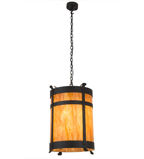 Meyda Lighting Beartooth 19" 6-Light Wrought Iron Pendant Light With Ambra Siena Shade Glass