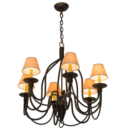Meyda Lighting Bell 30" 6-Light Cimarron Bronze Chandelier With Beige Parchment Shade