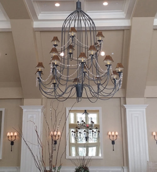 Meyda Lighting Bell 72" 20-Light 3-Tier Wrought Iron Chandelier With Amber Faux Candlelight
