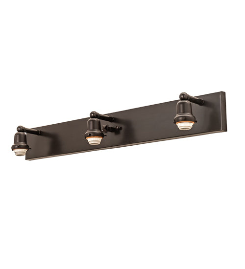 Meyda Lighting Belvidere 38" 3-Light Craftsman Brown Vanity Light With Multi-Colored Shade Glass