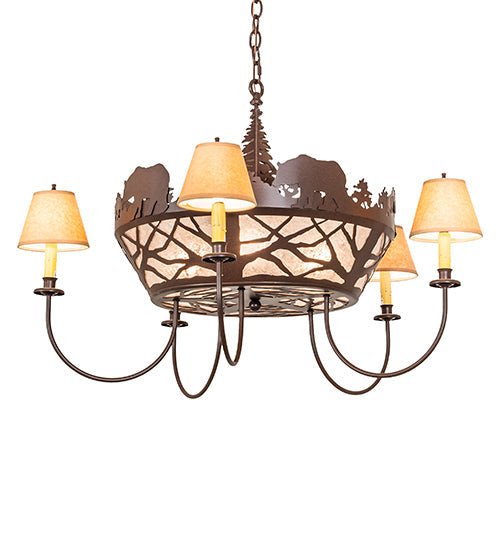 Meyda Lighting Black Bear 38" 8-Light Cafe Noir Chandelier With Silver Mica & Brown Parchment Shade