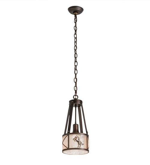 Meyda Lighting Black Stallion 8" Mahogany Bronze & Solar Black Mini Pendant Light With Silver Mica Shade Glass