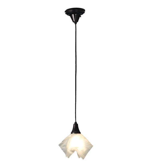 Meyda Lighting Blanco Swirl 9" Craftsman Brown Mini Pendant Light With White Handkerchief Fused Shade Glass