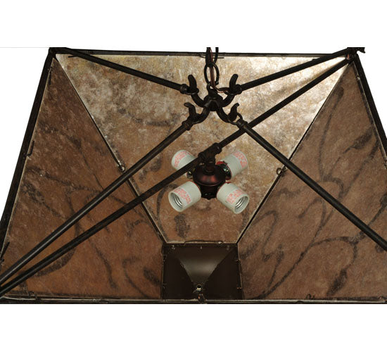 Meyda Lighting Blossoming Branches 34" 4-Light Coffee Bean Inverted Pendant Light With Silver Mica Shade Glass