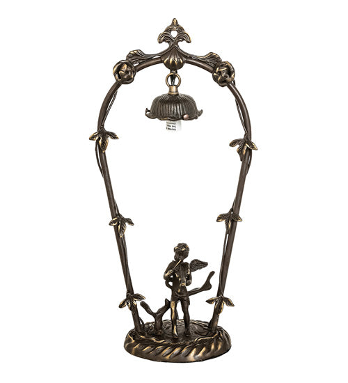Meyda Lighting Blue Cherub With Violin 19" Mahogany Bronze Mini Table Lamp With Blue Shade Glass