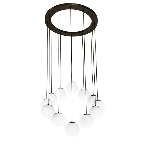 Meyda Lighting Bola 40" 12-Light Bronze Cascading Pendant Light With White Shade Glass