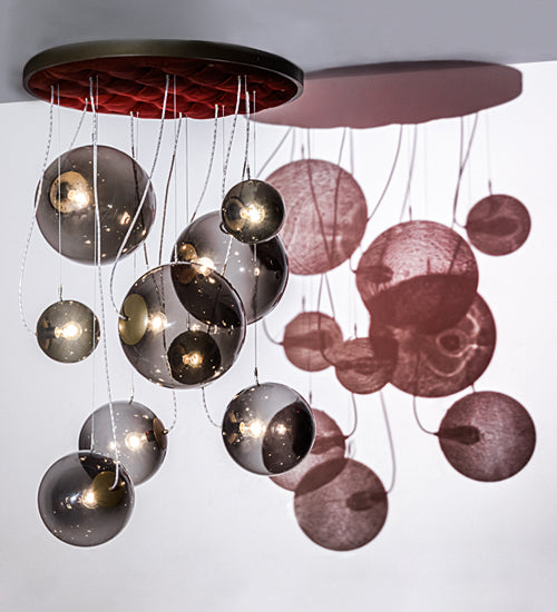 Meyda Lighting Bola 40" 9-Light Brown Metallic Plush Cascading Pendant Light With Smoke Idalight Shade Glass