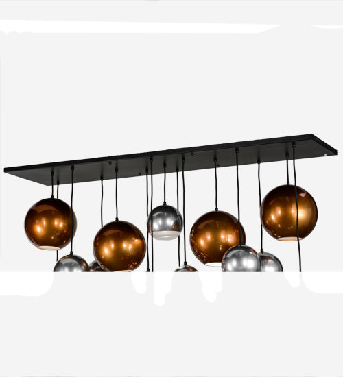 Meyda Lighting Bola 72" 15-Light Solar Black Metalica Cascading Pendant Light With Copper & Silver Shade