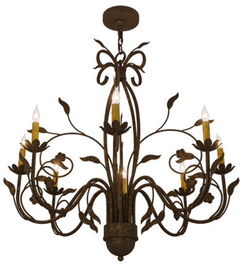 Meyda Lighting Bordeaux 36" 8-Light Pompeii Gold Chandelier With Amber Faux Candlelight