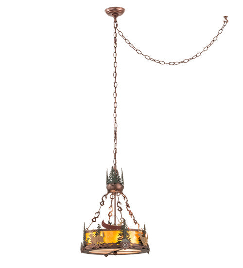 Meyda Lighting Boulders 16" 3-Light New Copper Vein Personalized Inverted Pendant Light With Amber Mica & Silver Mica Shade Glass