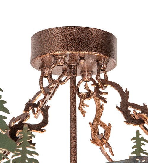 Meyda Lighting Boulders 22" 4-Light New Copper Vein & Hand Paint Personalized Semi-flush Mount Light With Multi-Colored Shade Glass