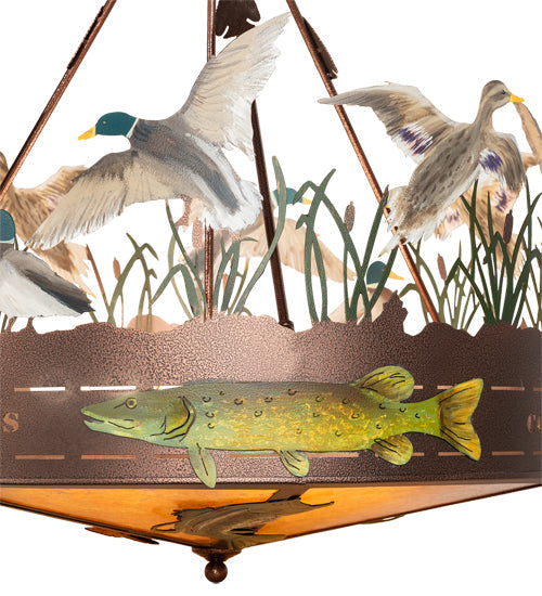 Meyda Lighting Boulders 30" 6-Light New Copper Vein & Hand Paint Personalized Semi-flush Mount Light With Amber Mica Shade Glass