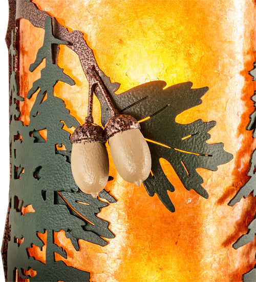 Meyda Lighting Boulders 6" 2-Light New Copper Vein & Green Trees Personalized Wall Sconce With Amber Mica & Silver Mica Shade Glass
