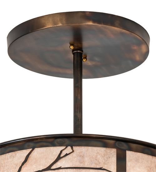 Meyda Lighting Branches 18" 2-Light Dark Burnished Antique Copper Semi-flush Mount Light With Silver Mica Shade Glass