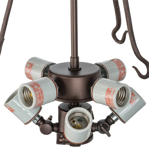 Meyda Lighting Branches 20" 8-Light Mahogany Bronze Inverted Pendant Light With Amber Mica Shade Glass
