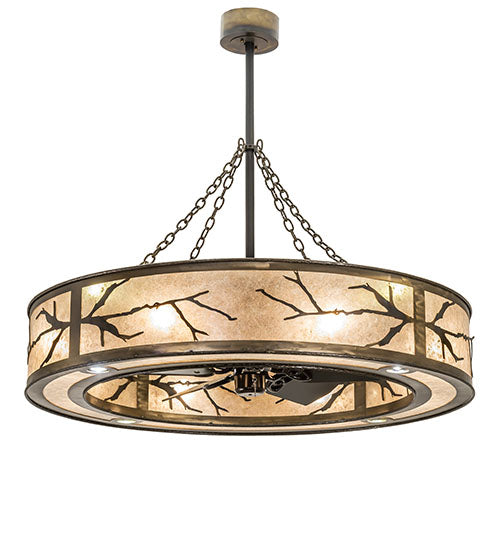 Meyda Lighting Branches 50" 8-Light Dark Burnished Antique Copper Chandelier With Silver Mica Shade Glass and Fan