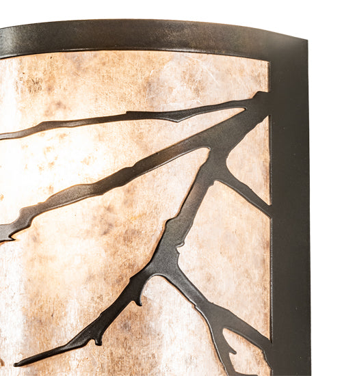Meyda Lighting Branches 6" 2-Light Dark Burnished Antique Copper Wall Sconce With Silver Mica Shade Glass