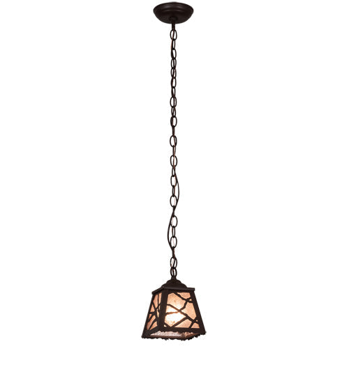 Meyda Lighting Branches 8" Cafe Noir Mini Pendant Light With Silver Mica Shade Glass