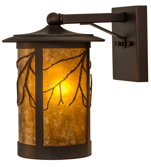 Meyda Lighting Branches 8" Mahogany Bronze Wall Sconce With Amber Mica Shade Glass