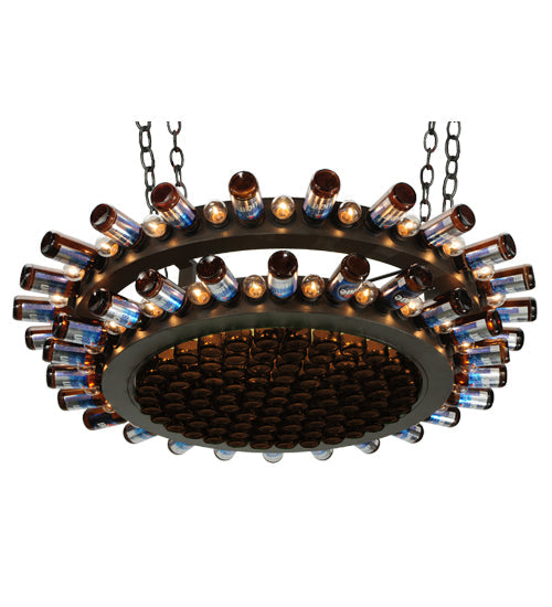 Meyda Lighting Brandi's Weekend 53" 48-Light 2-Tier Oil Rubbed Bronze Chandelier With Amber Wine Bottle Shade Glass