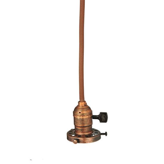 Meyda Lighting Brown Cloth Covered Paddle Socket Hanger Pendant Light With 2.25" Burnished Copper Fitter
