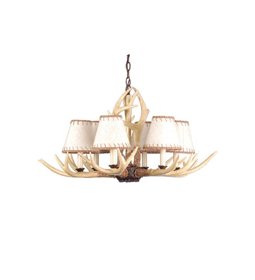 Meyda Lighting Buckland 30" 6-Light Ivory Horn & Bronze Chandelier With Beige Shade