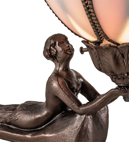 Meyda Lighting Bud 9" Mahogany Bronze Lady Accent Table Lamp With Pink & White Iridescent Shade Glass