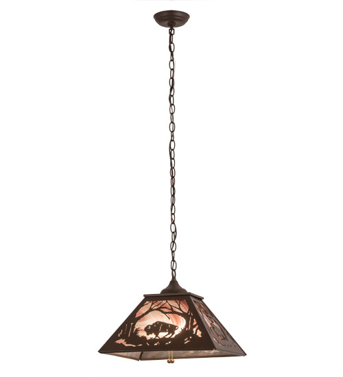 Meyda Lighting Buffalo at Dawn 22" 2-Light Cafe Noir Pendant Light With Violet Shade Glass