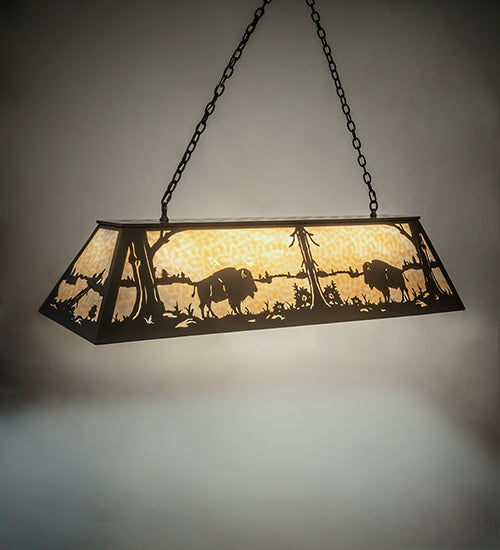 Meyda Lighting Buffalo at Lake 60" 9-Light Timeless Bronze Island Pendant Light With Beige Art Shade Glass