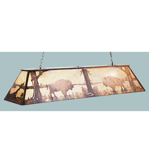 Meyda Lighting Buffalo at Lake 72" 11-Light Antique Copper Island Pendant Light With Silver Mica Shade Glass