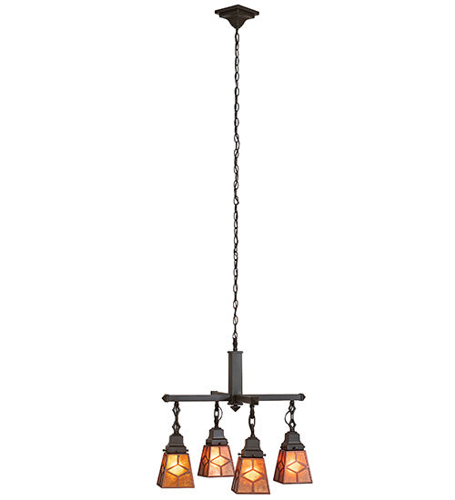 Meyda Lighting Bungalow 24" 4-Light Mahogany Bronze Chandelier With Amber Mica Shade Glass