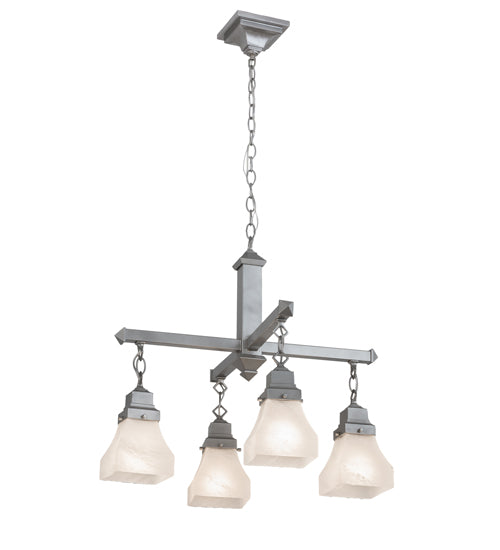 Meyda Lighting Bungalow 24" 4-Light Nickel Chandelier With White Alabaster Shade Glass