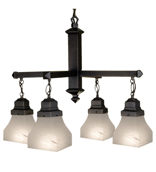 Meyda Lighting Bungalow 26" 4-Light Mahogany Bronze Chandelier With White Alabaster Swirl Shade Glass