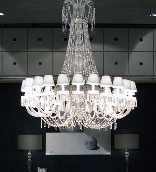 Meyda Lighting Byblos 54" 24-Light Chrome Chandelier With Crystal & White Textrene Shade