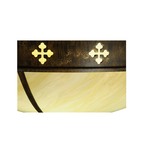 Meyda Lighting Byzantine 46" 6-Light Brushed Gold Flush Mount Light With Sahara Taupe Idalight Shade