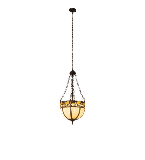 Meyda Lighting Camel 16" 4-Light Oil Rubbed Bronze Basket Inverted Pendant Light With Beige Flemish & Honey Amber Shade Glass