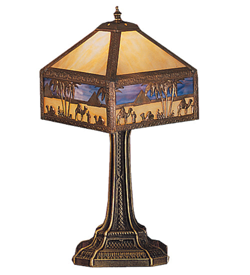 Meyda Lighting Camel 20" Bronze & Gold Mission Accent Table Lamp With Beige & Purple Blue Shade Glass