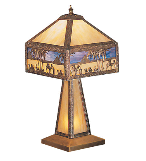 Meyda Lighting Camel 20" Bronze Mission Accent Table Lamp With Beige & Purple Blue Shade Glass