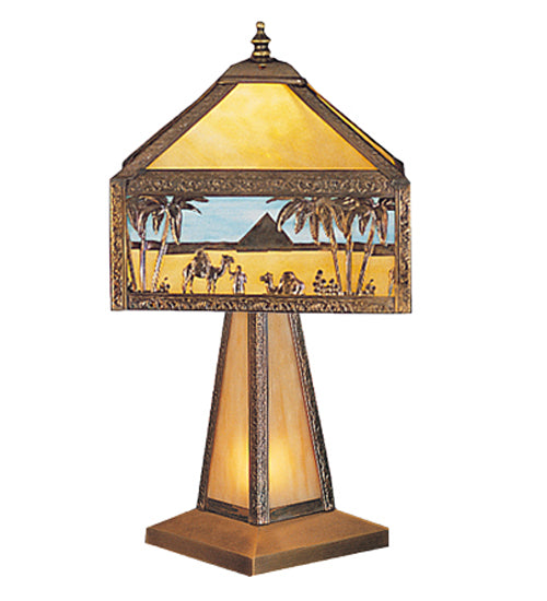 Meyda Lighting Camel 20" Bronze Mission Accent With Beige & Light Blue Shade Glass