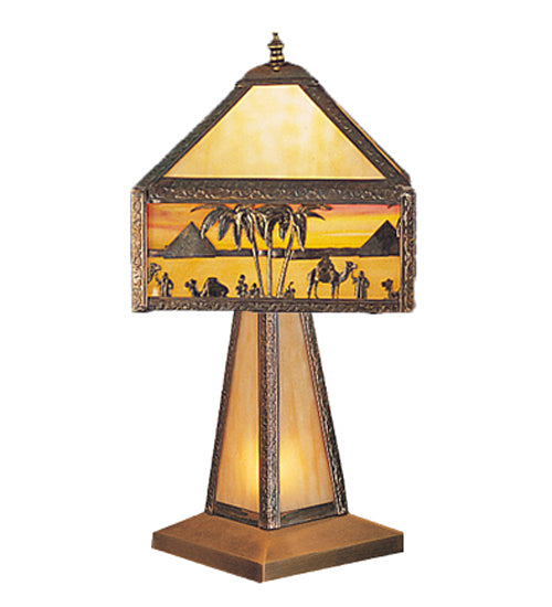 Meyda Lighting Camel 20" Bronze Mission Accent With Beige & Orange Shade Glass